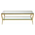 Arezzo Coffee Table - Clear Glass with Gold Metal Base - with Shelf