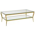 Arezzo Coffee Table - Clear Glass with Gold Metal Base - with Shelf