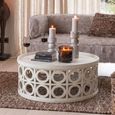 Carving Coffee Table - Round - White - Fir Wood