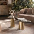 Coffee Table - Set of 2 - Cone Base - Bronze and Taupe - Marble Effect and Metal