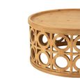 Carving Coffee Table - Round - Natural - Fir Wood