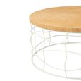 Carving Coffee Table - Round - Natural and White - Pine Wood and Metal