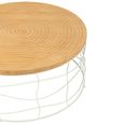 Carving Coffee Table - Round - Natural and White - Pine Wood and Metal