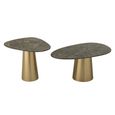 Coffee Table - Set of 2 - Cone Base - Bronze and Taupe - Marble Effect and Metal