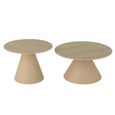 Coffee Table - Round - Set of 2 - Cone Base - Ecru and Beige - Metal