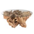 Raoul Coffee Table - Round - Large - Natural - Glass and Teak Wood