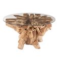 Raoul Coffee Table - Round - Small - Natural - Glass and Teak Wood