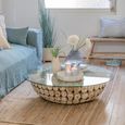 Discs Open Coffee Table - Round - Large - Natural - Glass and Teak Wood