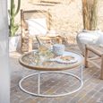 Mati Outdoor Coffee Table - Round - Natural and White - Glass and Metal