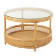 Jovelyne Outdoor Coffee Table - Round - Natural - Rattan and Glass