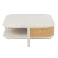 Molly Exotic Coffee Table - Storage - Square - White and Natural - Rattan and Wood