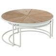 Relax Coffee Table - Round - 2 Tier - Natural and White Metal - Glass and Wood