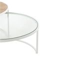 Relax Coffee Table - Round - 2 Tier - Natural and White Metal - Glass and Wood