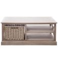 Coffee Table - Storage - Large - 1 Rattan Basket - Grey Wood