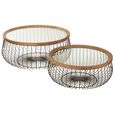 Coffee Table - Round - Set of 2 - Cage Base - Black - Glass and Metal