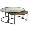 Coffee Table - Round - 2 Tier - Black Metal - Mirrored and Wood