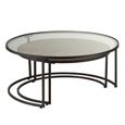 Coffee Table - Round - 2 Tier - Black Metal - Mirrored and Wood
