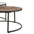 Coffee Table - Round - 2 Tier - Black Metal - Mirrored and Wood