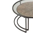 Coffee Table - Round - 2 Tier - Black Metal - Mirrored and Wood