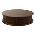Reyi Fluted Coffe Table - Storage - Round - Large - On Wheels - Dark Brown - Mango Wood