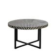 Boho Coffee Table - Black Bone Inlay - Round with Cross Base