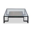 Cibo Coffee Table - Square - Clear Glass with Black Metal - with Shelf