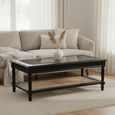 Corso Coffee Table - Clear Glass with Black Wood and Rattan Shelf