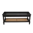 Corso Coffee Table - Clear Glass with Black Wood and Rattan Shelf