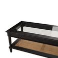 Corso Coffee Table - Clear Glass with Black Wood and Rattan Shelf