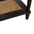 Corso Coffee Table - Clear Glass with Black Wood and Rattan Shelf