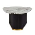 Doha Coffee Table - White Marble Oval with Black Fluted Base