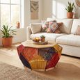 Fusion Coffee Table - Mango Wood with Multicoloured Woven Hexagonal Design