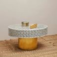 Fusion Coffee Table - White Bone Inlay - Round with Gold Base