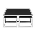 Horizon Coffee Table Set - Square - Black Glass with Silver Metal