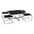 Horizon Coffee Table Set - Square - Black Glass with Silver Metal