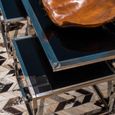 Horizon Coffee Table Set - Square - Black Glass with Silver Metal