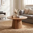 Salvator Curved Fluted Coffee Table - Round - Natural - Mango Wood