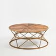Jodi Coffee Table - Round - Elm Wood and Gold Metal