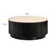 Hampton Travertine Beige Top Round Coffee Table with Black Fluted Base