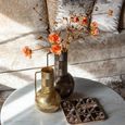 Mayfield White Marble Top Round Coffee Table - Dark Wood Fluted Base