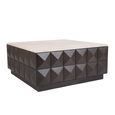 Claremont Dark Wood Square Geometric Coffee Table with Travertine Top