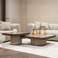 Willox Curved Coffee Table - Set of 2 - Square - Beige and Brown - Glass and Oak