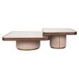 Willox Curved Coffee Table - Set of 2 - Square - Beige and Brown - Glass and Oak