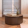 Russo Coffee Table - Round - Fluted Base - Ash Brown - Travertine Top