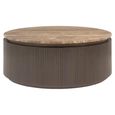 Russo Coffee Table - Round - Fluted Base - Ash Brown - Travertine Top