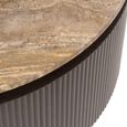 Russo Coffee Table - Round - Fluted Base - Ash Brown - Travertine Top