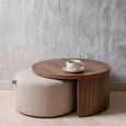 Windsor Coffee Table - 2 Tier - Round - Beige and Walnut - Wood and Fabric