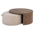 Windsor Coffee Table - 2 Tier - Round - Beige and Walnut - Wood and Fabric
