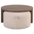 Windsor Coffee Table - 2 Tier - Round - Beige and Walnut - Wood and Fabric
