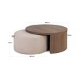 Windsor Coffee Table - 2 Tier - Round - Beige and Walnut - Wood and Fabric